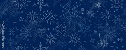 blue winter banner background with snowflake for horizontal design