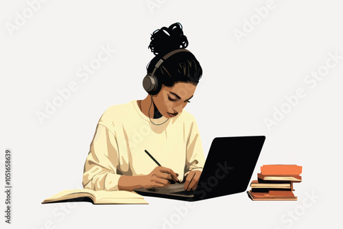 Focused student studying online