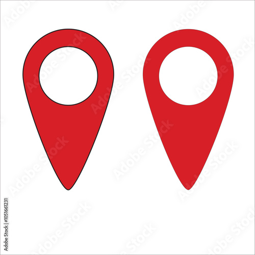 red location pin icon, simple and minimalist design. has a hollow circle on the top, classic map marker. map design, navigation interface