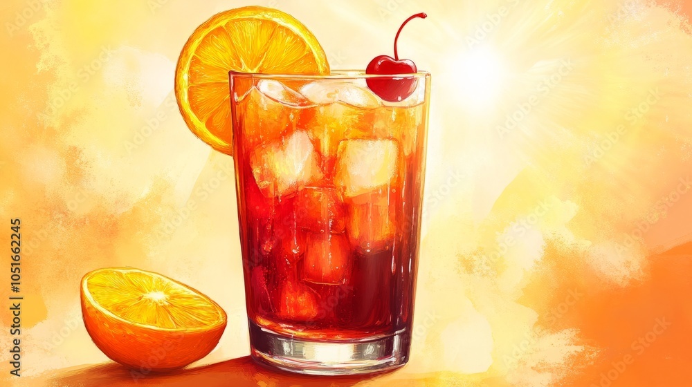 cocktail with ice and cherry cocktail with ice and cherry