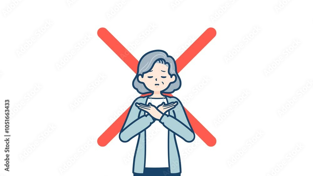 Senior woman_a pose making a X with the arms_with alpha channel