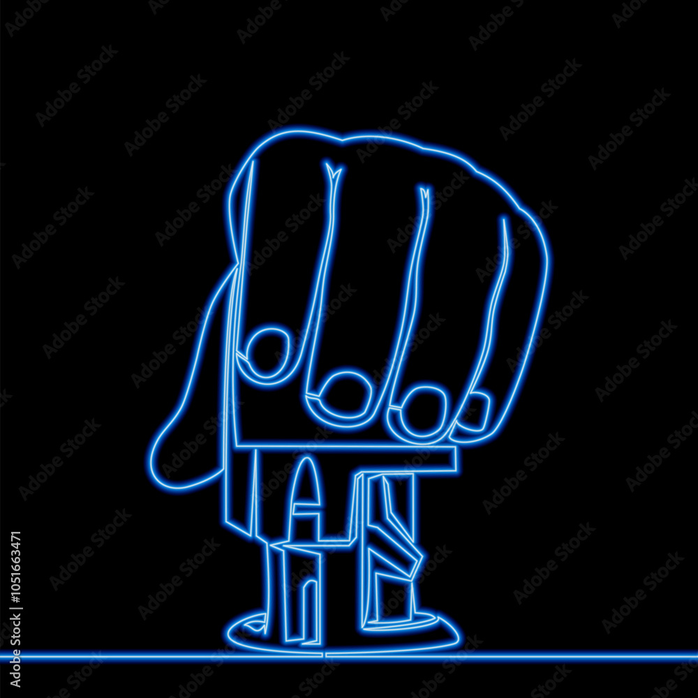 Verification and approval of official document Human hand holding official stamp icon neon glow vector illustration concept Verification and approval of official document Human hand holding official stamp icon neon glow vector illustration concept