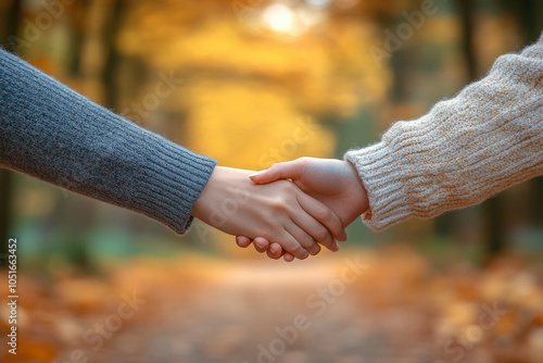 Handshaking in Autumn Forest 