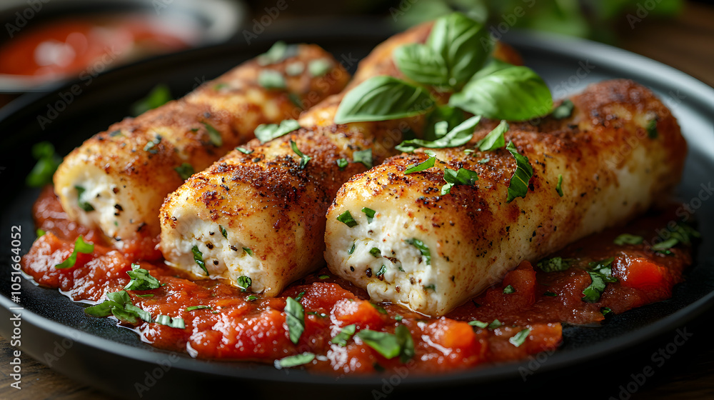 Food Photography of Delicious Mozzarella Sticks on a Black Plate with Tomato Sauce – A Tempting Snack for Cheese Lovers
Food Photography of Delicious Mozzarella Sticks on a Black Plate with Tomato Sauce – A Tempting Snack for Cheese Lovers