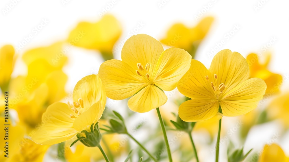 Fototapeta premium Vibrant yellow flowers blooming in a soft light background