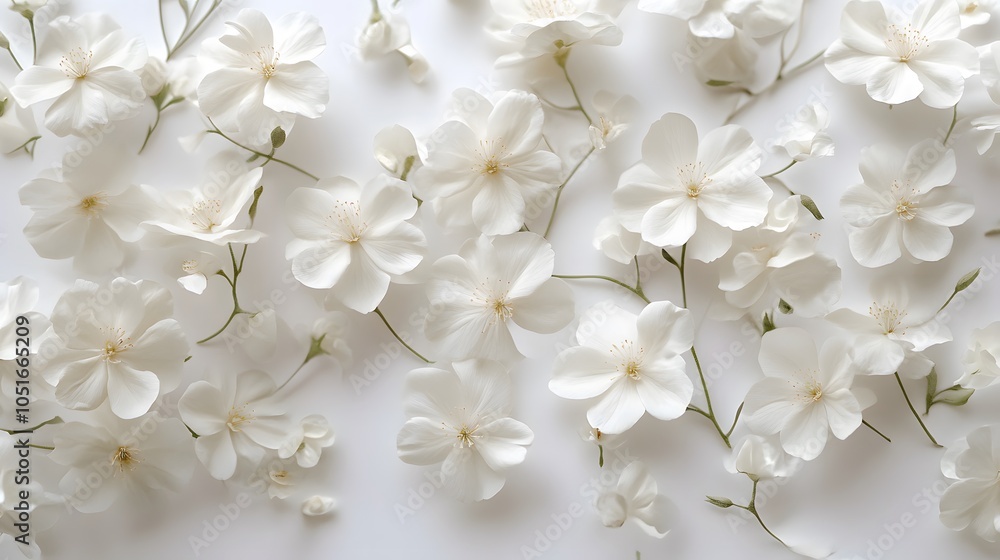 Delicate white flowers artfully arranged on a soft background Delicate white flowers artfully arranged on a soft background
