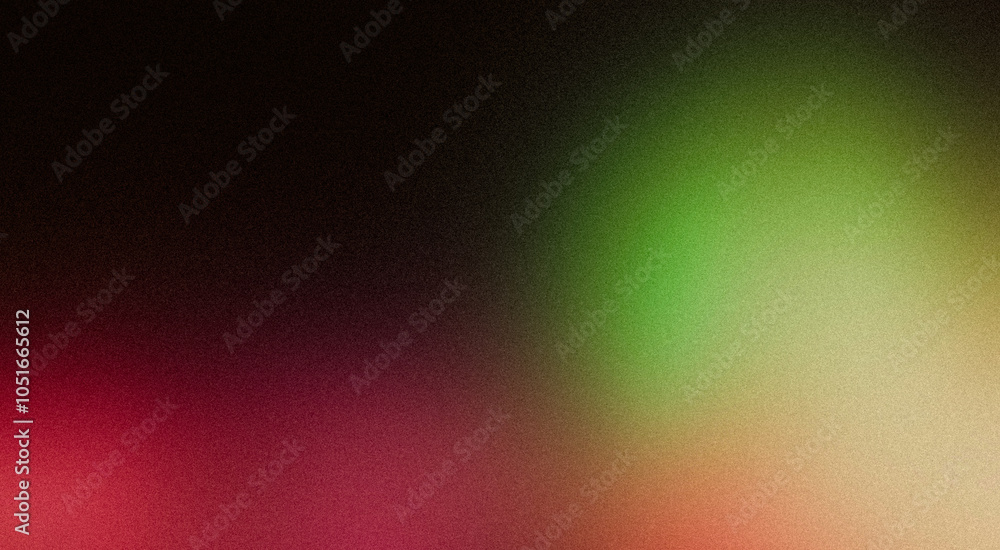 Fototapeta premium Green rdd pink vibrant color spot on dark grainy gradient background. Abstract dark colors, flow and wave shaped noisy gradient website header, cover banner, poster