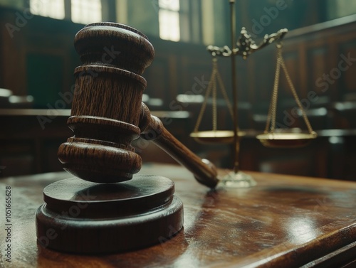 Wooden Gavel on Table photo