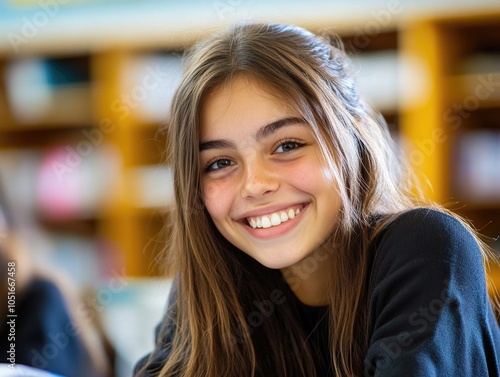 Young Girl Smiling at Table