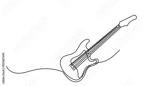 Continuous line drawing of bass classical acoustic guitar.Single-line electric Musical instrument concept of logo, guitar icon, and rock. Vector illustration guitar. isolated on white background.