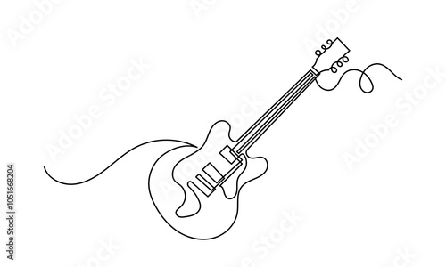 Continuous line drawing of bass classical acoustic guitar.Single-line electric Musical instrument concept of logo, guitar icon, and rock. Vector illustration guitar. isolated on white background.