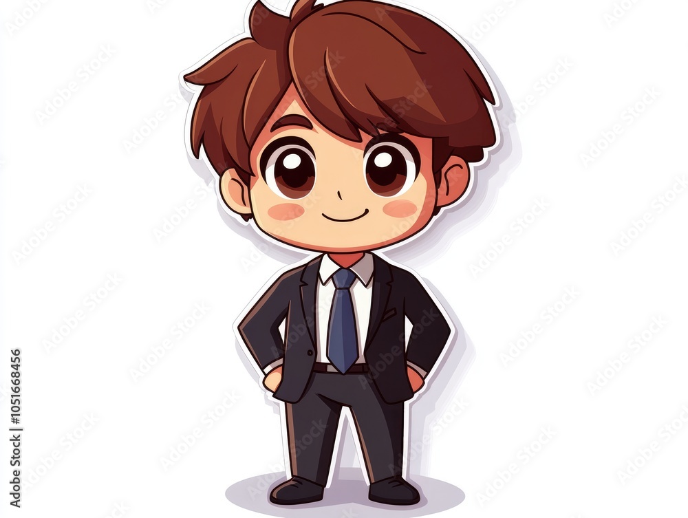 A cartoon illustration of a smiling businessman with a confident expression, wearing a suit and tie, with his hands on his hips. A cartoon illustration of a smiling businessman with a confident expression, wearing a suit and tie, with his hands on his hips.