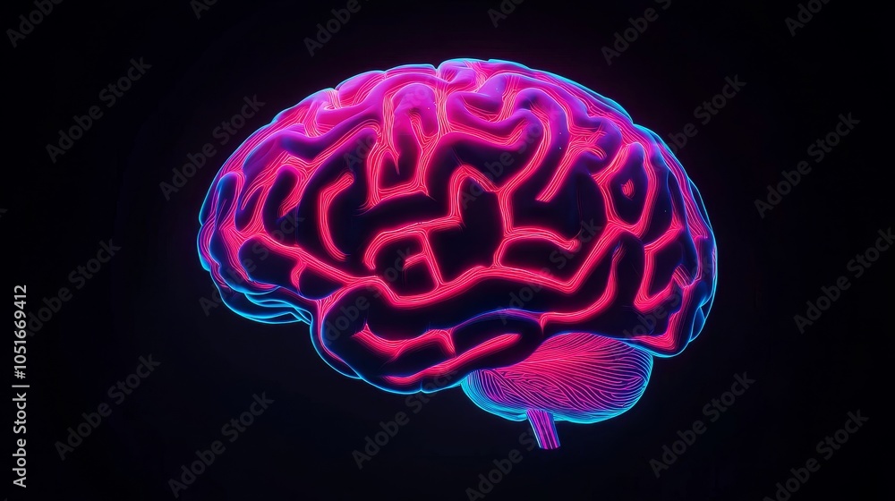 Vibrant brain illustration with neon colors, isolated on dark background. Vibrant brain illustration with neon colors, isolated on dark background.