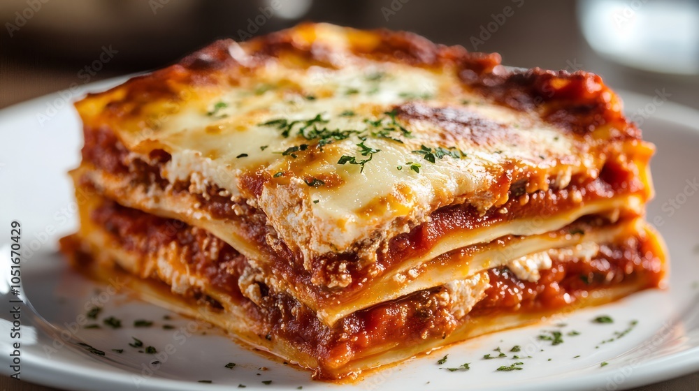 A beautifully layered lasagna with rich tomato sauce and melted cheese. A beautifully layered lasagna with rich tomato sauce and melted cheese.