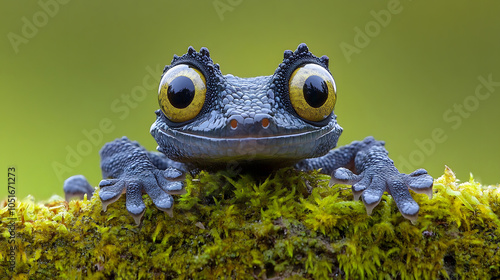 The Charismatic Portrait of a Mossy Leaf-tailed Gecko on a Lush, Mossy Log photo