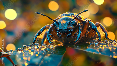 Magnificent Goliath Beetle: A Close-Up Look at Nature's Colorful Insect in Its Native Habitat photo