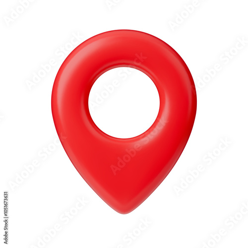 Realistic 3D map pointer. Red navigation icon, location marker. Vector illustration of location elements for infographics, travel guides. Isolated geotag on white background