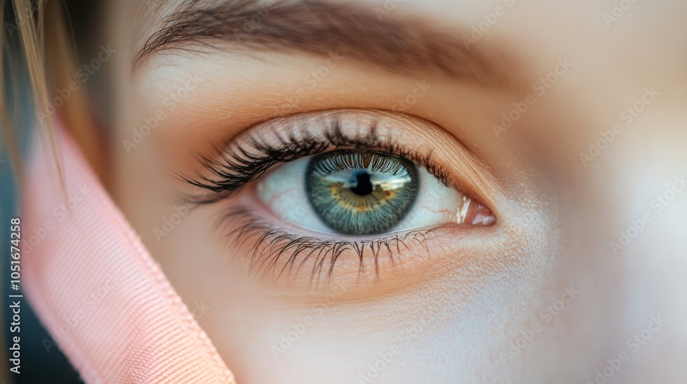Close-Up of Eye with Reflection and Pink Ribbon Detail Close-Up of Eye with Reflection and Pink Ribbon Detail