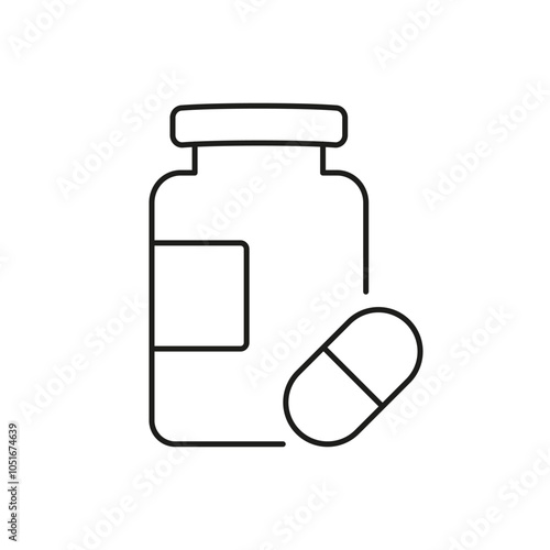 Supplement Jar With Capsule Line Icon. Vitamins, Health Support, Dietary Supplementation And Wellness. Isolated Vector Illustration