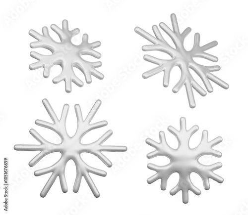 3D Snowflakes collection. White realistic snowflake collection isolated on white background