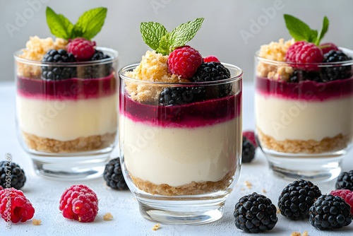 Wallpaper Mural Delicious layered dessert cups with berries and cream served fresh Torontodigital.ca