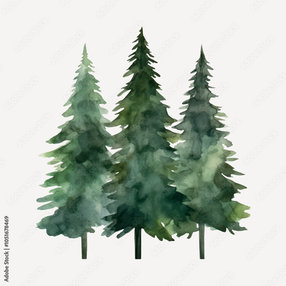 Fototapeta premium Watercolor evergreen tree illustration