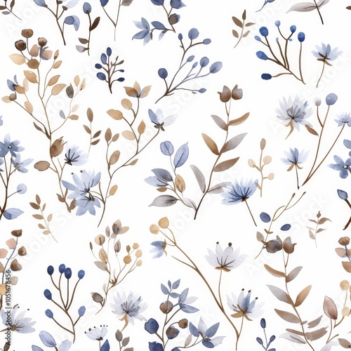 Hand-painted floral pattern in blue tones photo