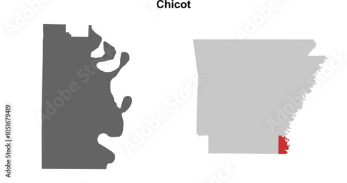 Chicot County (Arkansas) blank outline map set photo