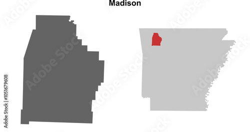 Madison County (Arkansas) blank outline map set