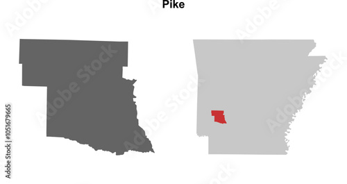 Pike County (Arkansas) blank outline map set