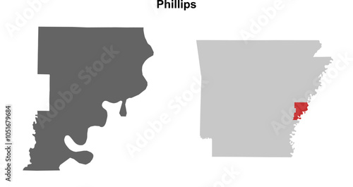 Phillips County (Arkansas) blank outline map set