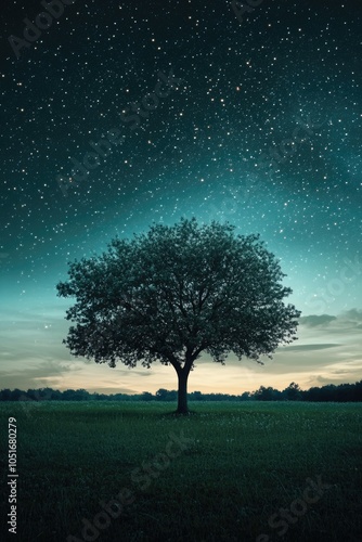 Lone Tree Under Starry Sky photo