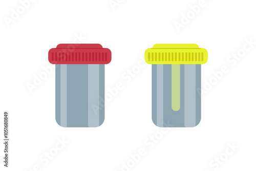 Plastic empty containers for collecting biomaterial urine, feces and sperm, clinical laboratory tests - vector, flat color illustration