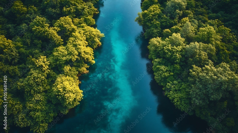 Clear river winding through a protected forest area free from pollution symbolizing efforts to preserve natural water sources Clear river winding through a protected forest area free from pollution symbolizing efforts to preserve natural water sources