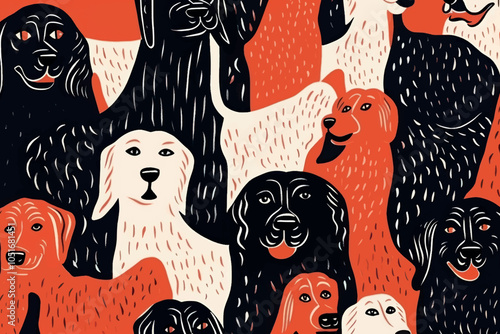 Colorful illustrated dog pattern