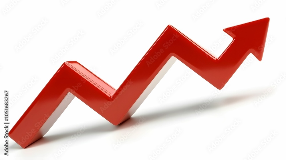 3D red arrow pointing upward, representing growth, progress, financial success, and positive trends in business or economics. 3D red arrow pointing upward, representing growth, progress, financial success, and positive trends in business or economics.