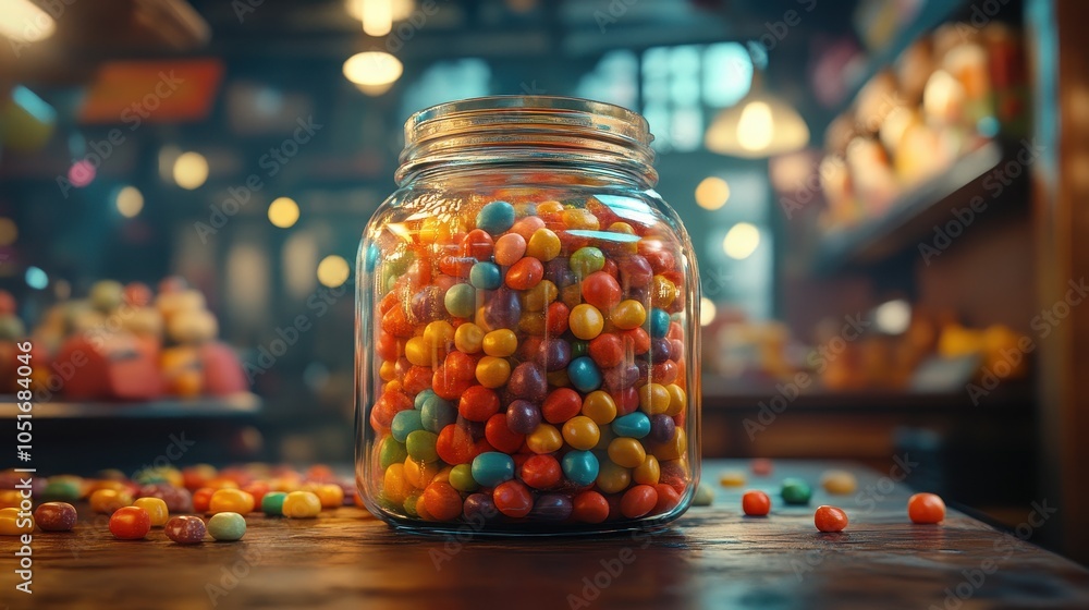 Charming scene of a glass jar filled with colorful candies, capturing the sweetness and nostalgia of childhood treats. Charming scene of a glass jar filled with colorful candies, capturing the sweetness and nostalgia of childhood treats.