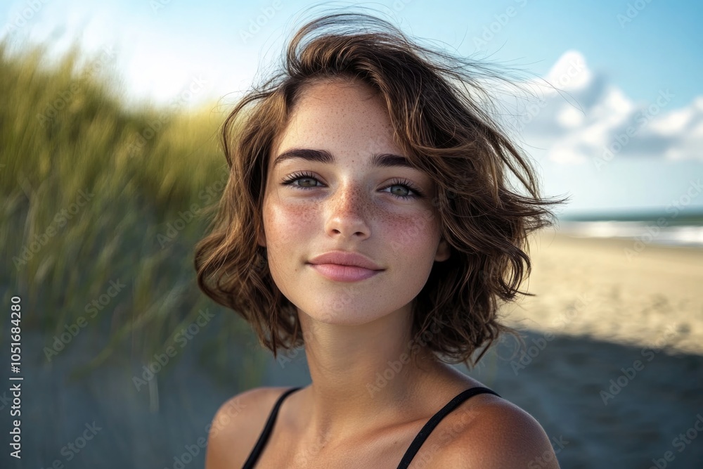 Young woman on sandy beach Young woman on sandy beach