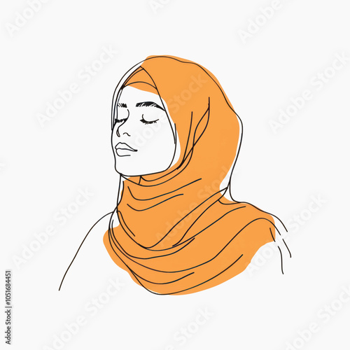 Minimalist line art woman hijab