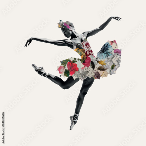 Elegant ballerina with floral collage