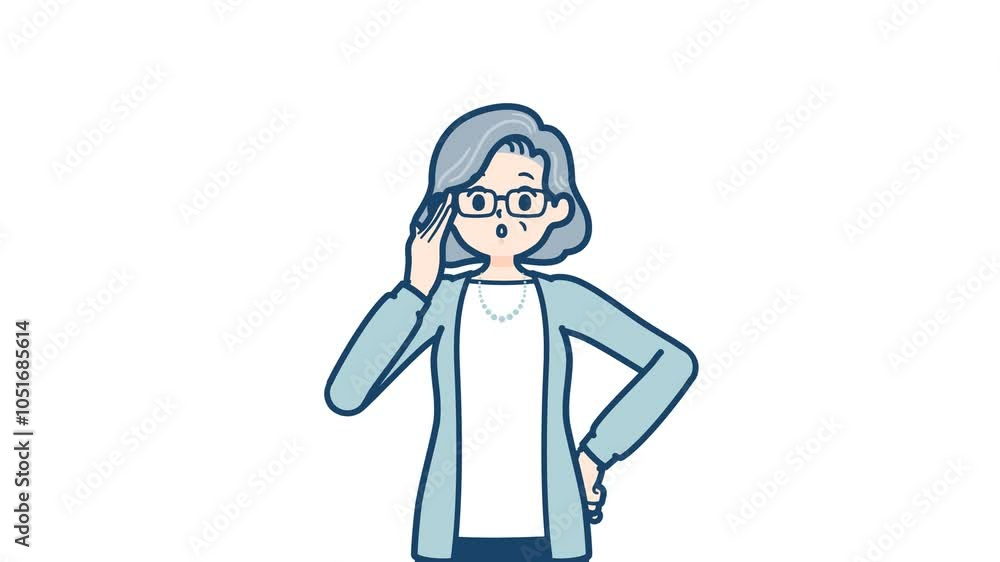 Senior woman_Hold down glasses_with alpha channel Senior woman_Hold down glasses_with alpha channel