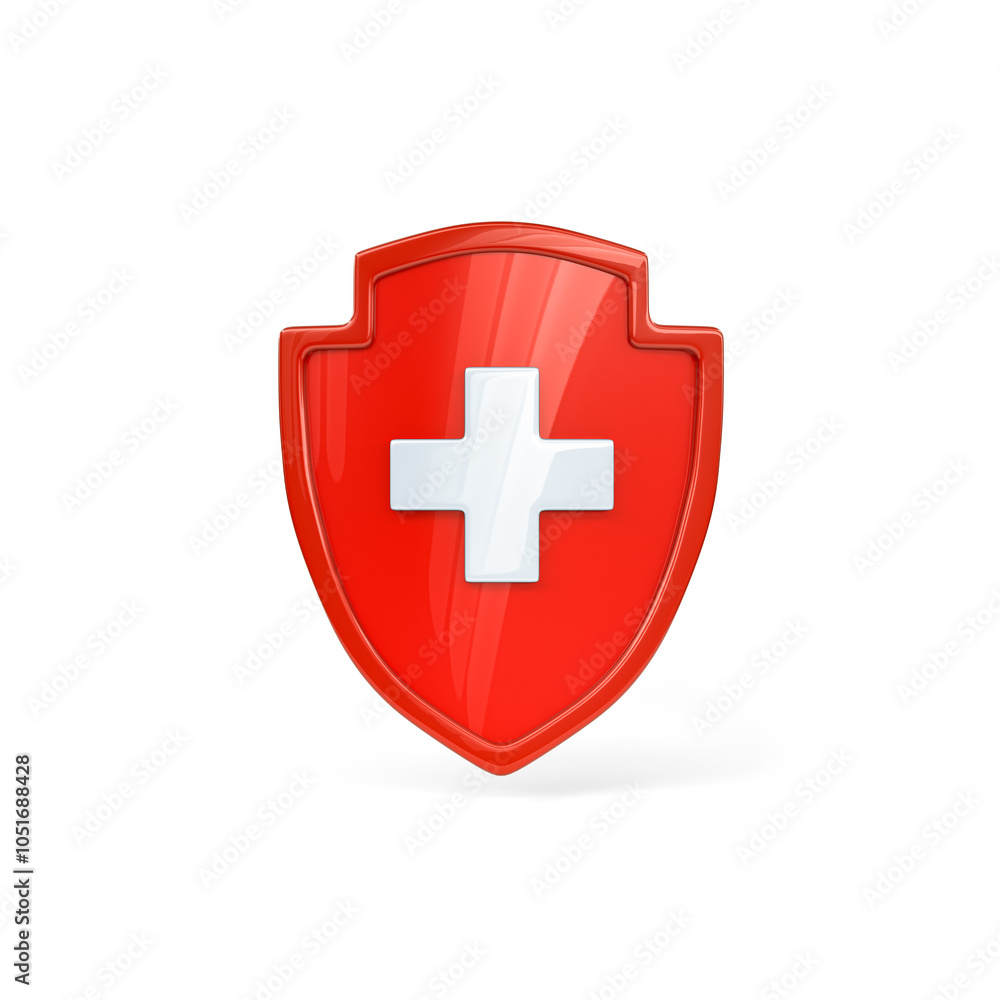 Obraz premium Medical Shield Icon . medical guard shield insurance . Safety badge icon. Privacy banner. Security label. Defense tag. Presentation sticker shape. Defense sign. 3d illustration .