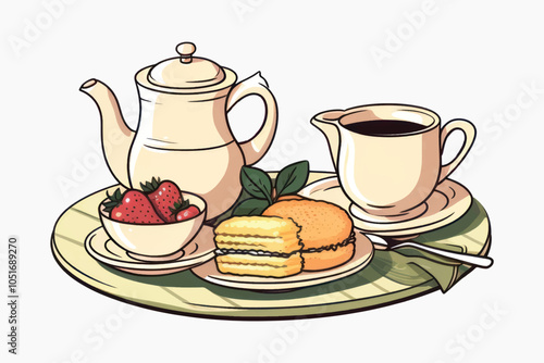 Elegant tea set with dessert