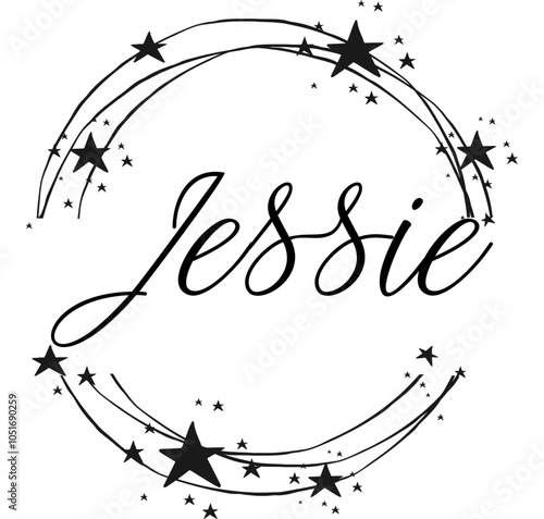 Billede på lærred Jessie - name written between circles and stars, round logo, vector graphics for