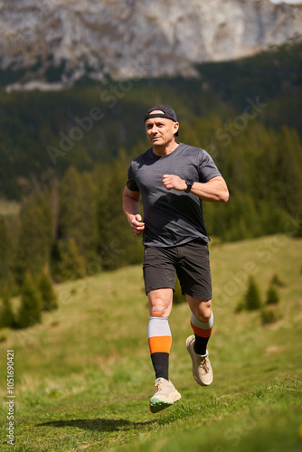 Trail runner running in the mountains