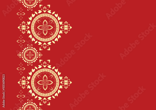 Seamless dark red pattern with African embroidery, paisley, boho style, Indian ethnic floral ikat fabric.