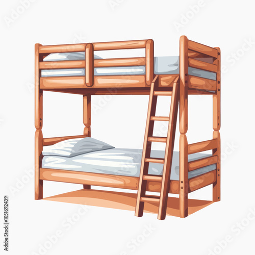 Wooden bunk bed with ladder