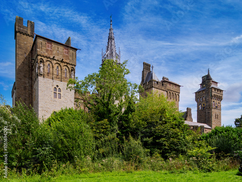 Cardiff Castle seen from Bute Park, Cardiff, Wales, United Kingdom, Europe photo