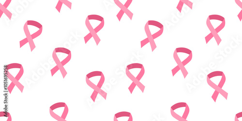 Breast cancer awareness month. Seamless pattern with pink ribbons on light background. Concept of struggle and hope.