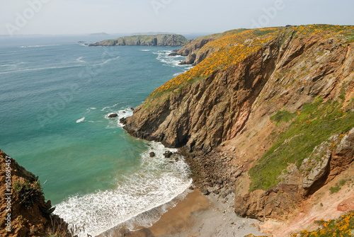 Coast along Grand Greve Bay at La Coupee, Sark island, Bailiwick of Guernsey, British Crown dependency, English Channel, Europe photo